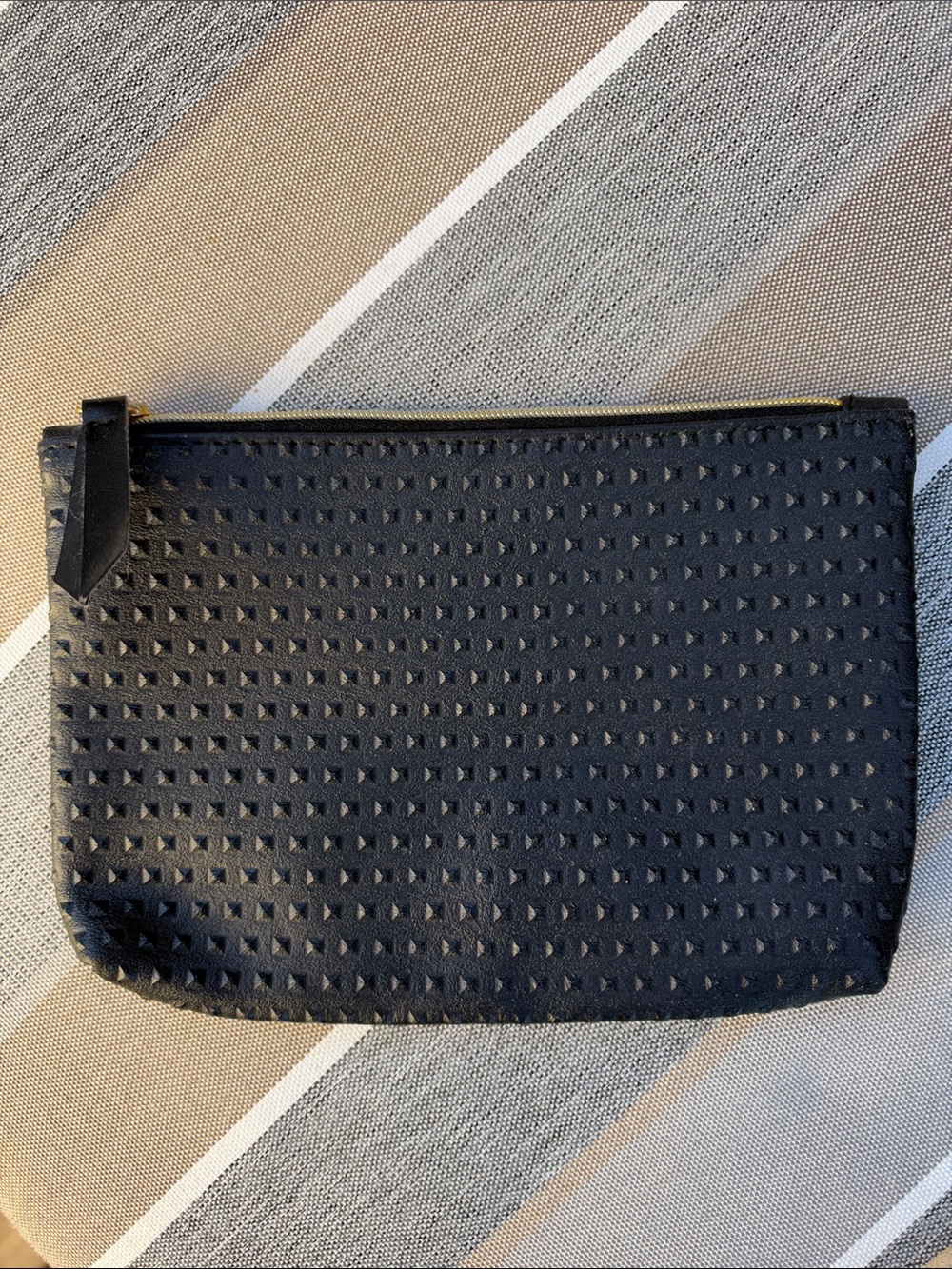 Black Toiletry Pouch with Blue Lining - Compact Travel Case